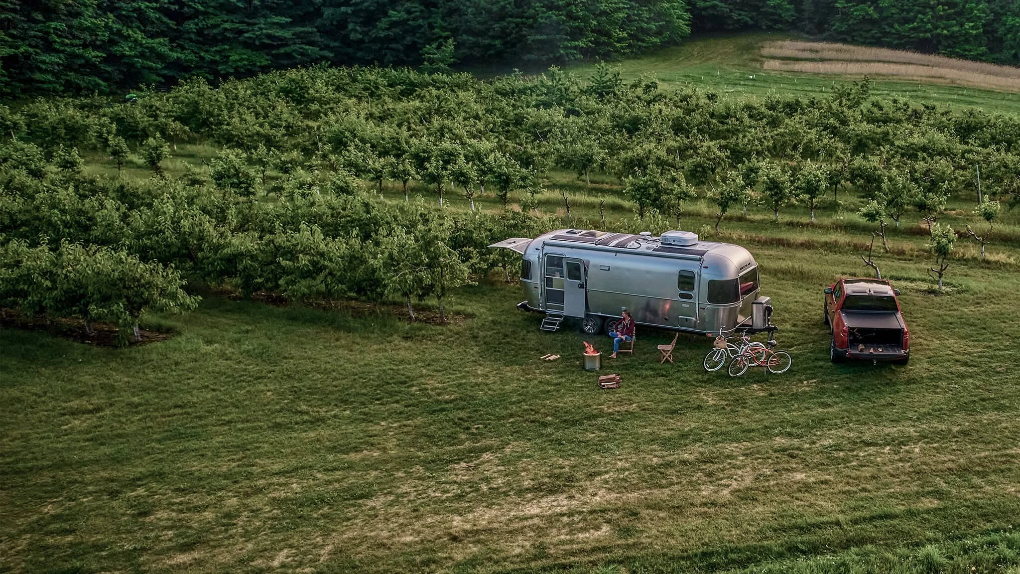 Camper parked at a scenic campsite
